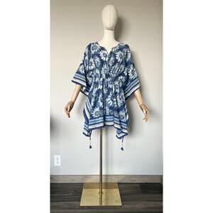 Anokhi Indian Block Print Blue Cotton Tunic Top Coverup One Size